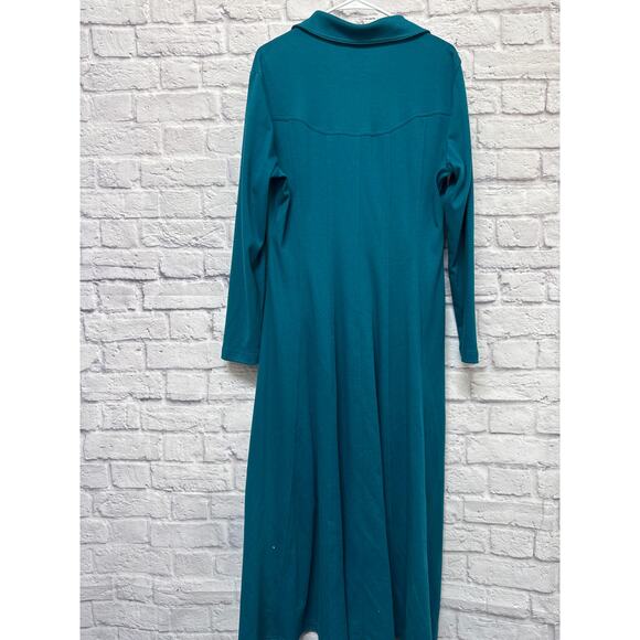 Coldwater Creek Turquoise Long Sleeve Full Button Shirt Dress Maxi SZ 16 NWOT - Picture 4 of 4
